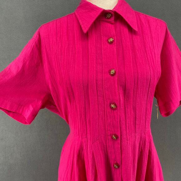 Vtg 80s 90s Two Potato Button Down Tie Back Short Sleeve Maxi Dress S Pink NOS - Picture 4 of 16